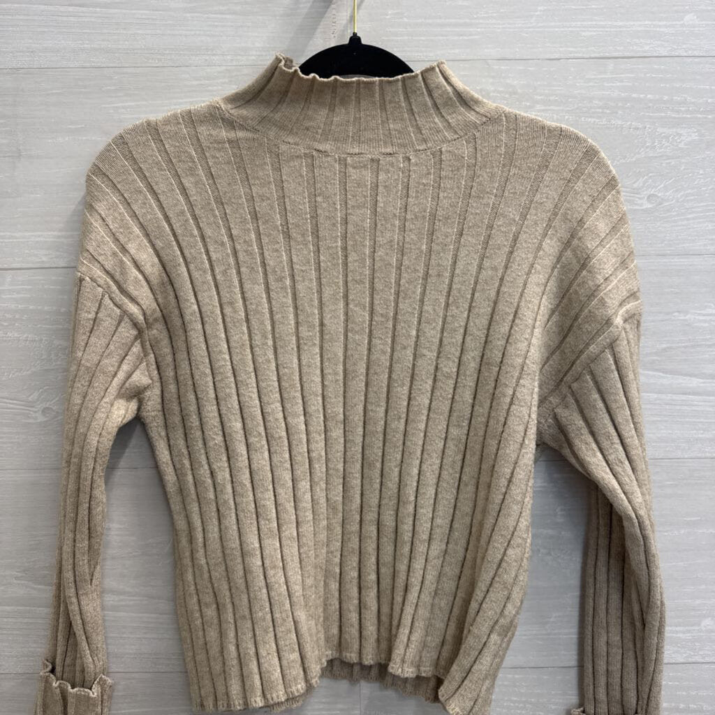 Poof Apparel Beige Ribbed Mock Neck Top Small