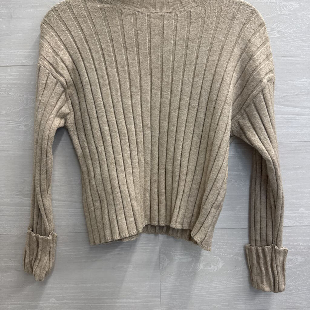 Poof Apparel Beige Ribbed Mock Neck Top Small