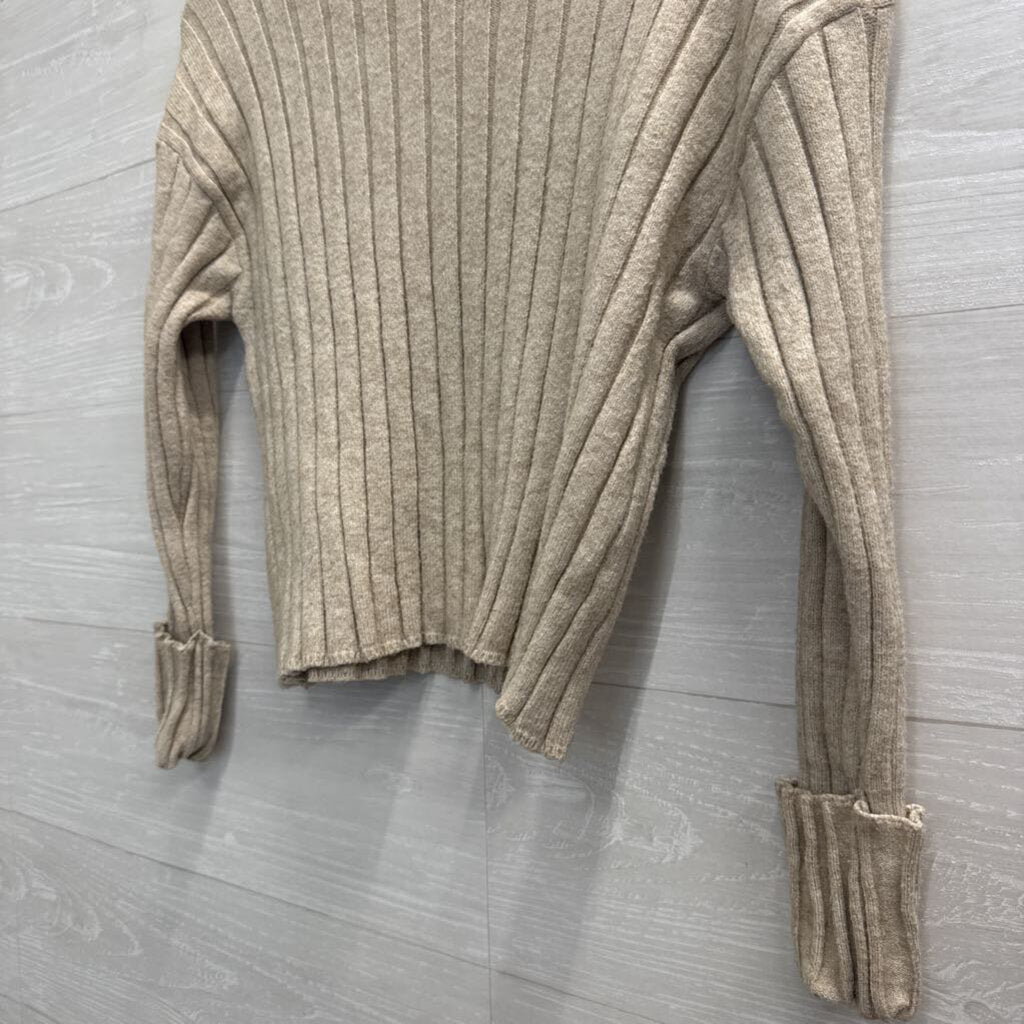 Poof Apparel Beige Ribbed Mock Neck Top Small