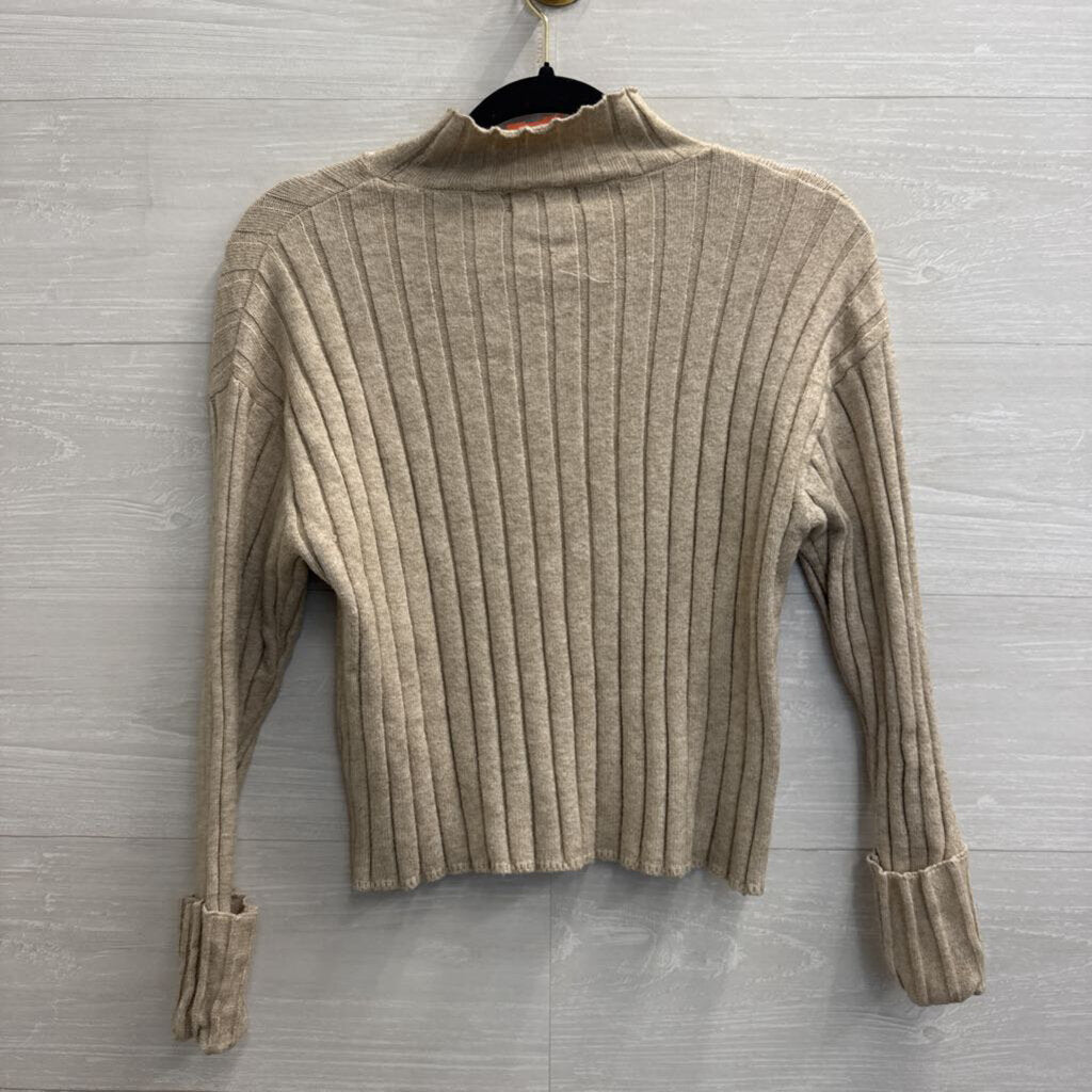 Poof Apparel Beige Ribbed Mock Neck Top Small