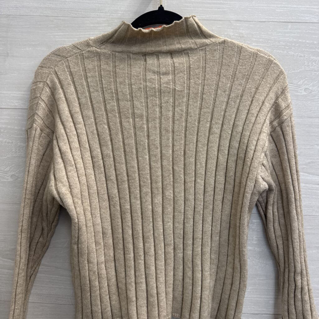 Poof Apparel Beige Ribbed Mock Neck Top Small