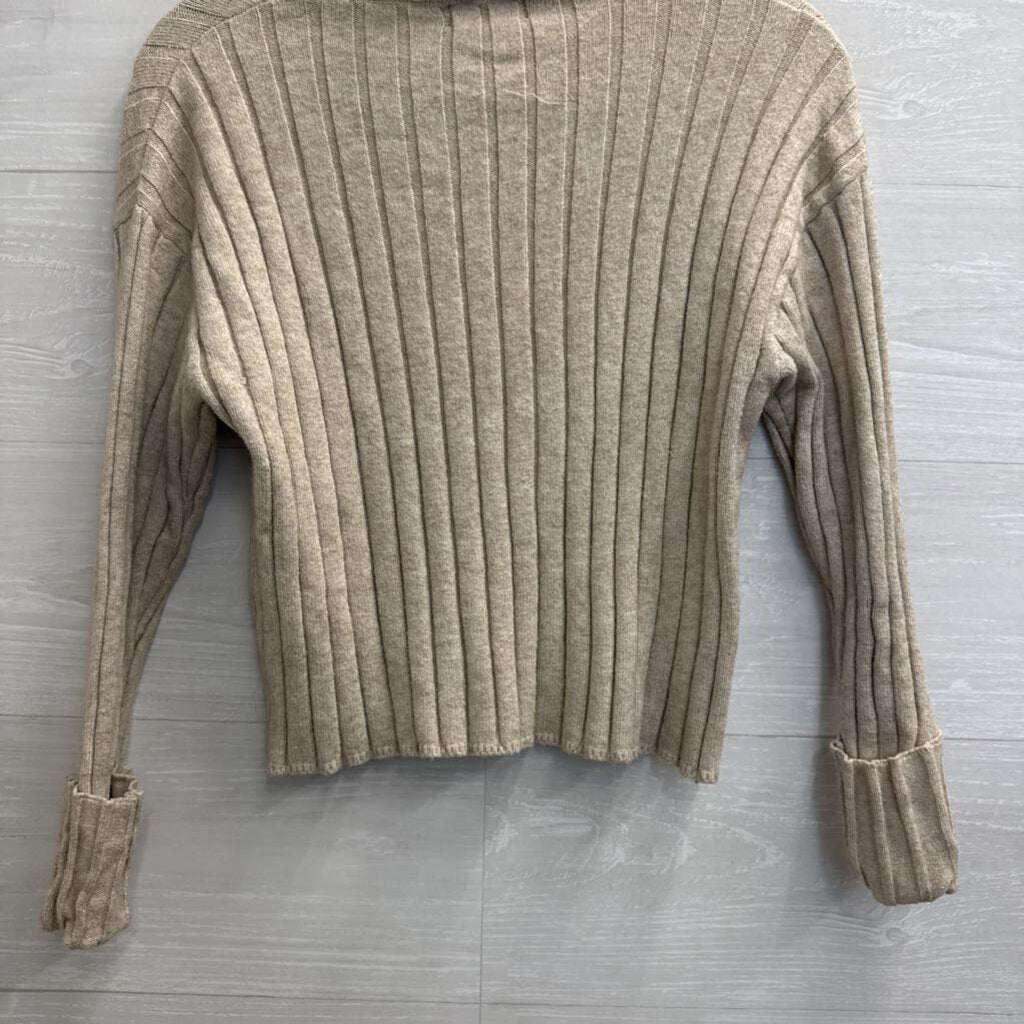 Poof Apparel Beige Ribbed Mock Neck Top Small