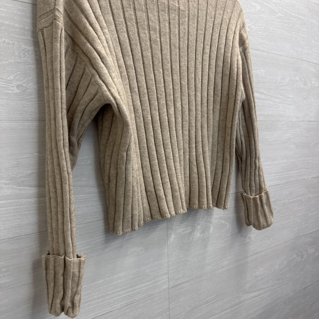 Poof Apparel Beige Ribbed Mock Neck Top Small