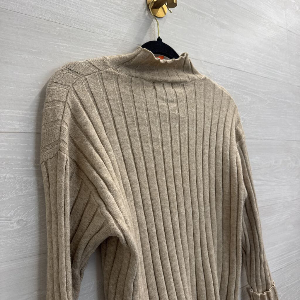 Poof Apparel Beige Ribbed Mock Neck Top Small