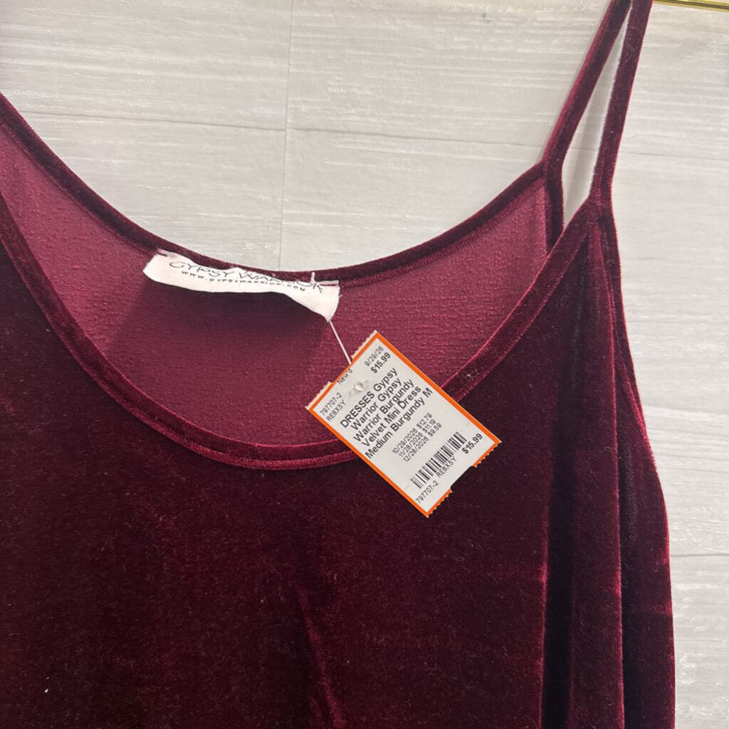 Gypsy Warrior Burgundy Velvet Mini Dress Medium