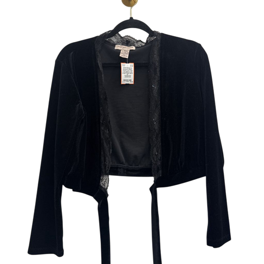 Notations Black Velvet Lace Trim Long Sleeve Top Large Petite