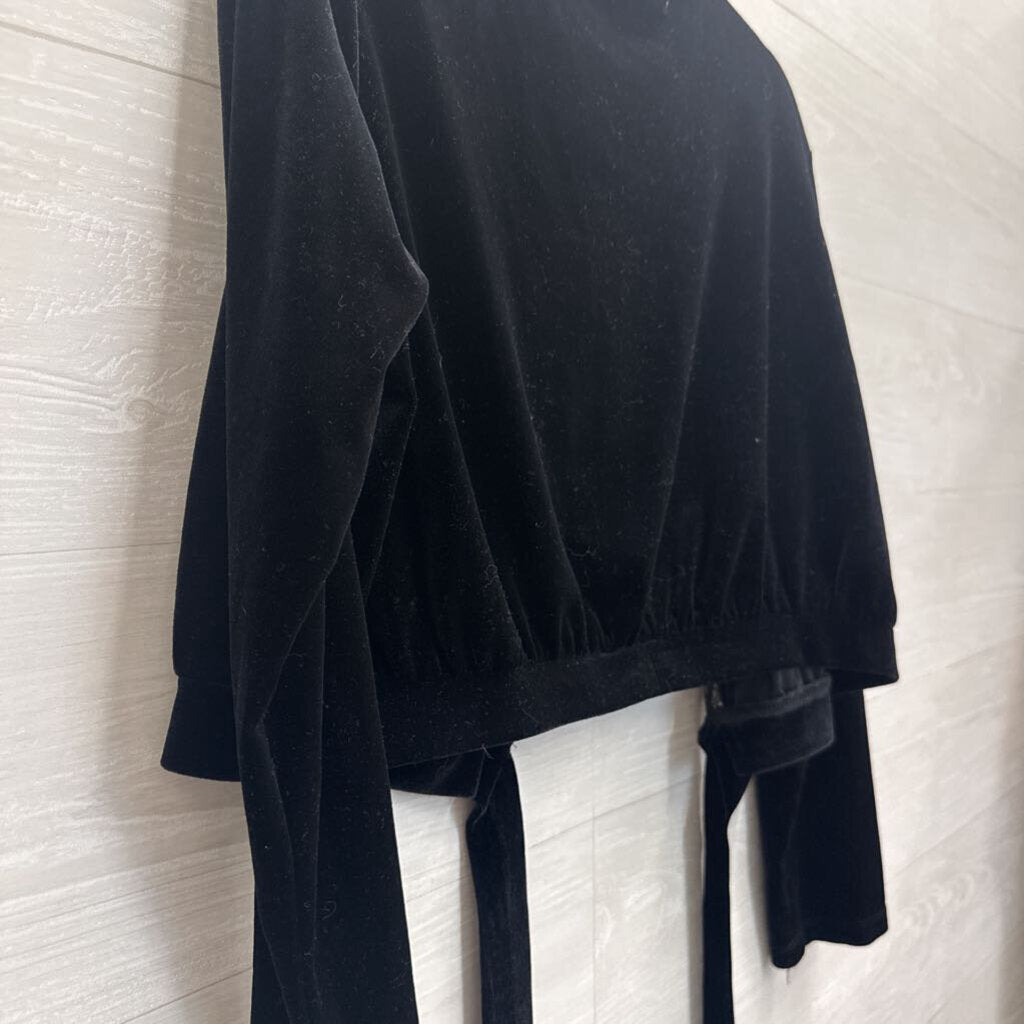 Notations Black Velvet Lace Trim Long Sleeve Top Large Petite
