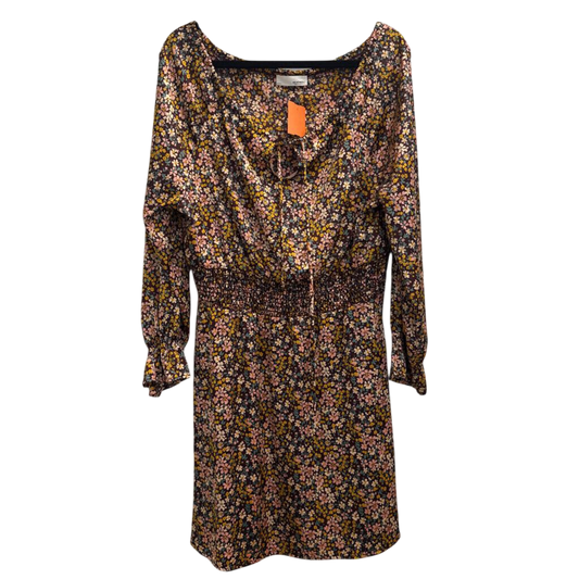 Heatherly Brown/ Multi Silky Floral Print Long Sleeve Dress Medium