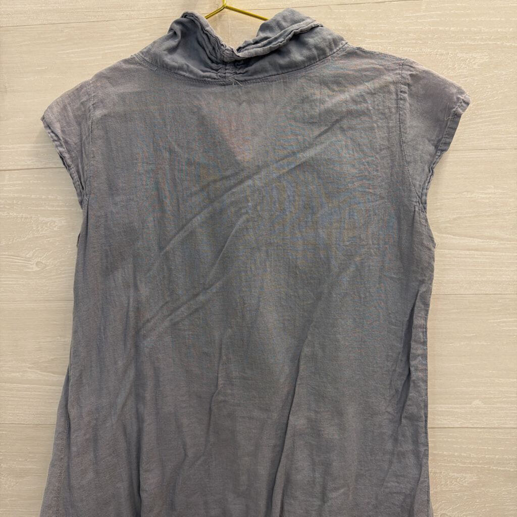 Blue 100% Cotton Front Pocket Short Sleeve Tunic Top Medium