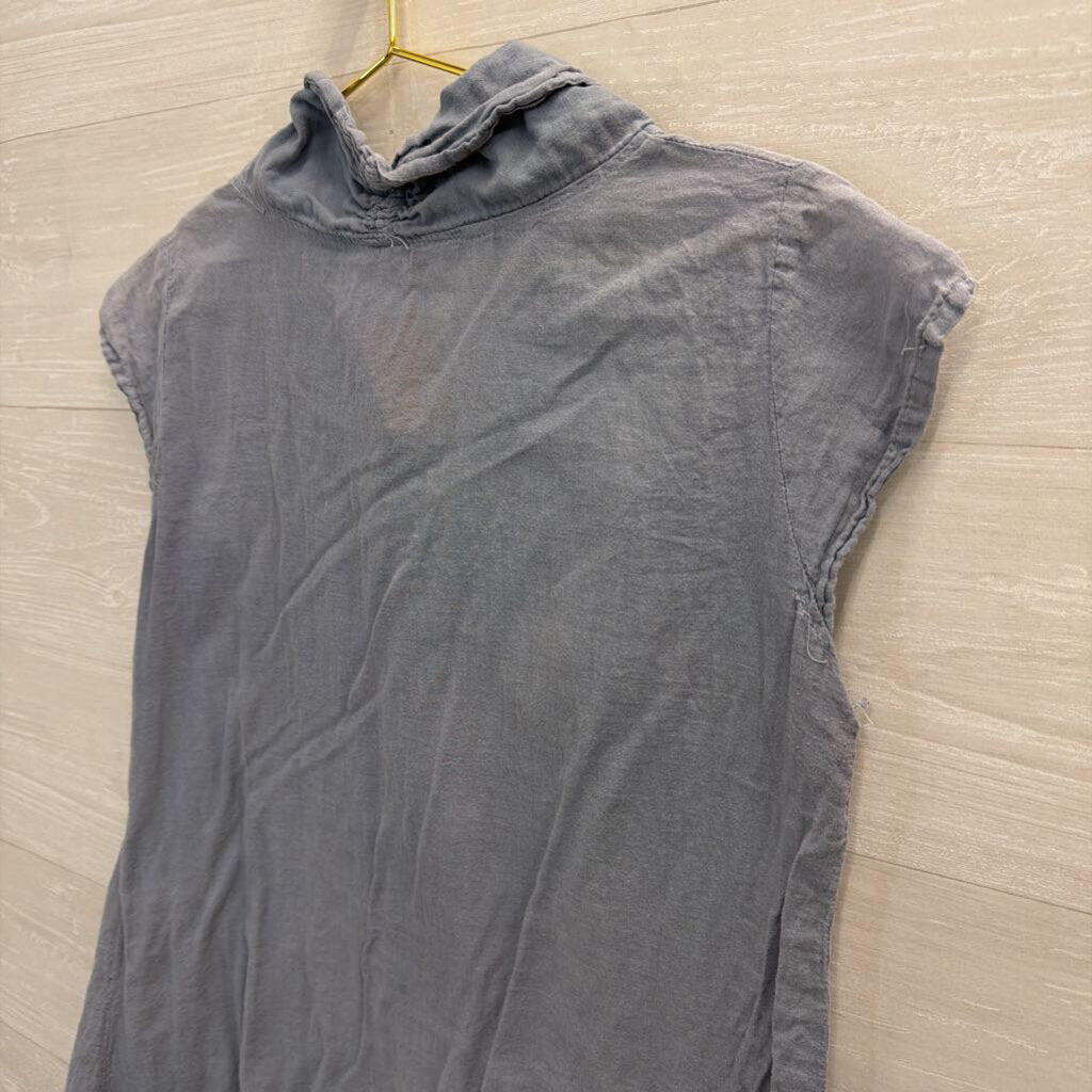 Blue 100% Cotton Front Pocket Short Sleeve Tunic Top Medium