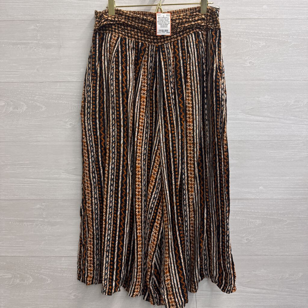 SK and Company White/ Black/ Brown Print Cropped Wide Leg Pants 12