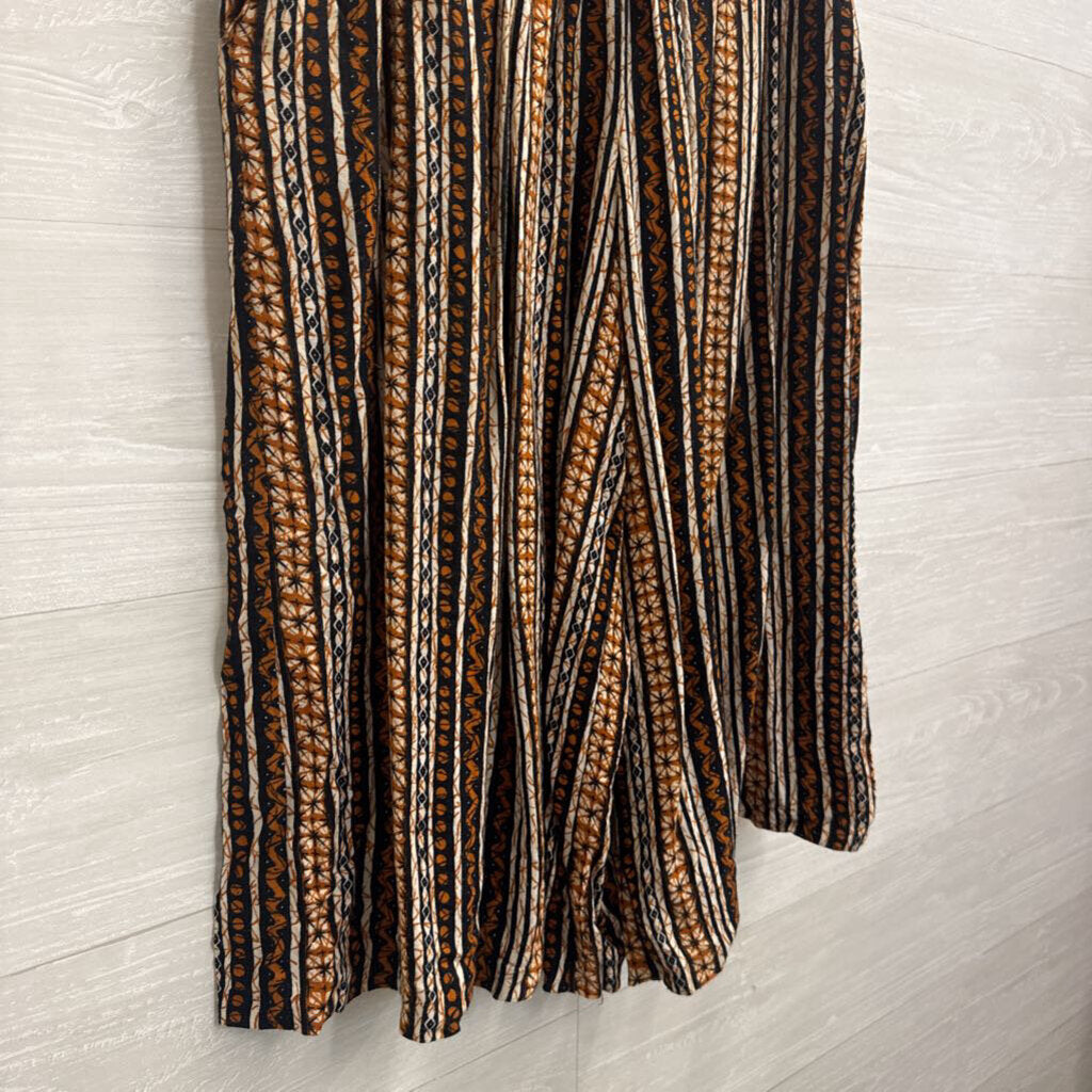 SK and Company White/ Black/ Brown Print Cropped Wide Leg Pants 12