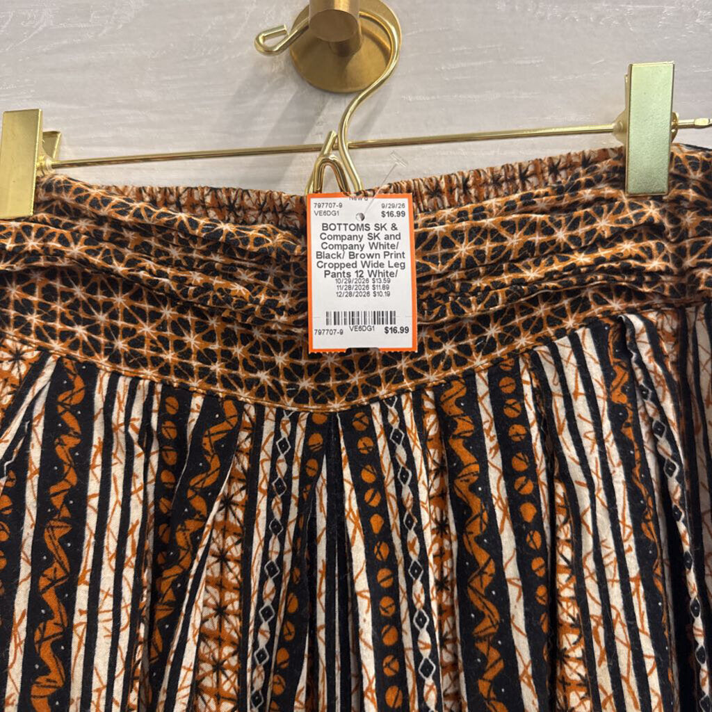 SK and Company White/ Black/ Brown Print Cropped Wide Leg Pants 12