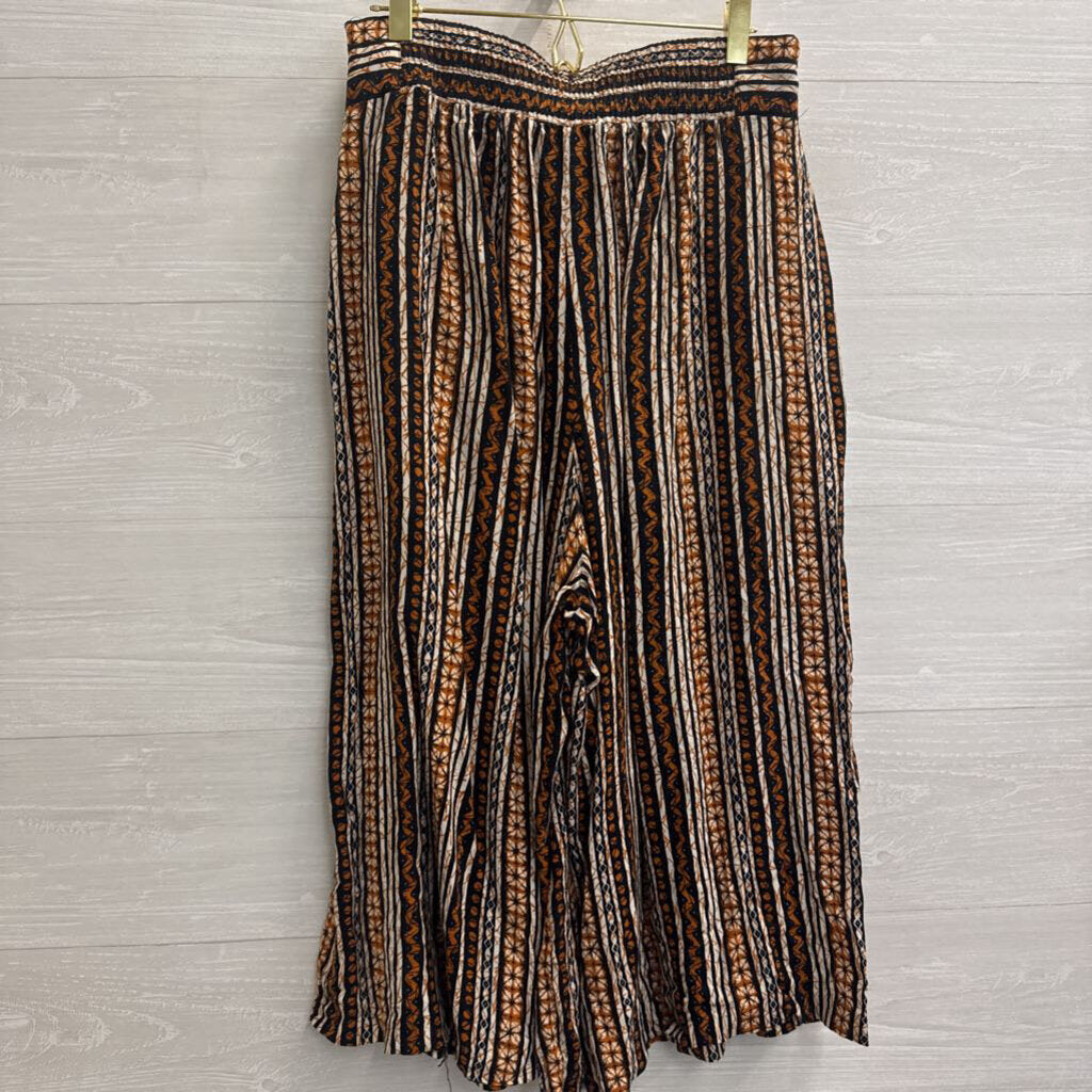 SK and Company White/ Black/ Brown Print Cropped Wide Leg Pants 12