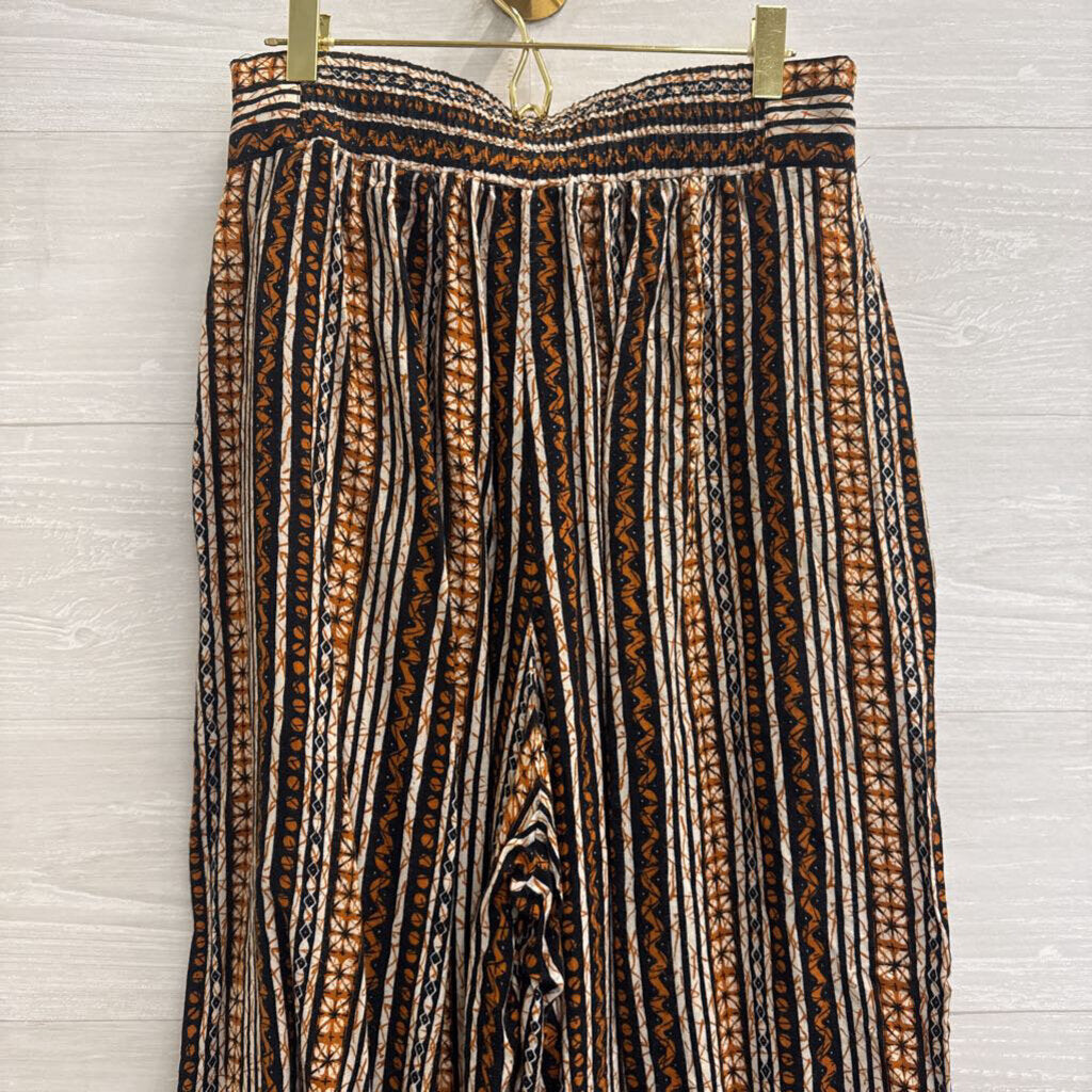 SK and Company White/ Black/ Brown Print Cropped Wide Leg Pants 12
