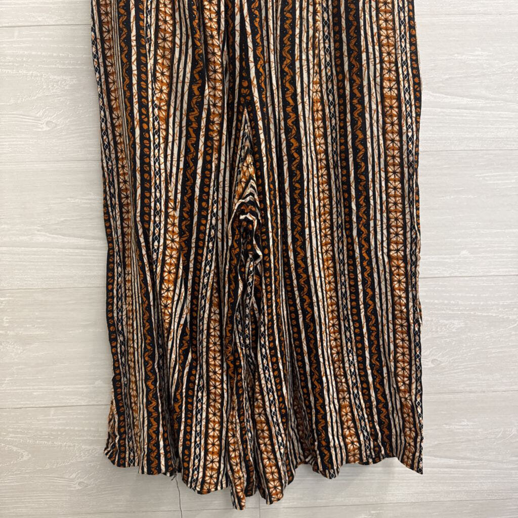 SK and Company White/ Black/ Brown Print Cropped Wide Leg Pants 12