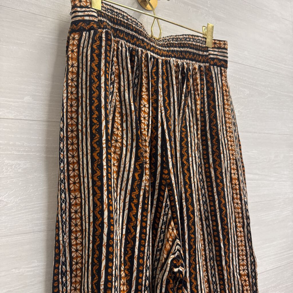 SK and Company White/ Black/ Brown Print Cropped Wide Leg Pants 12
