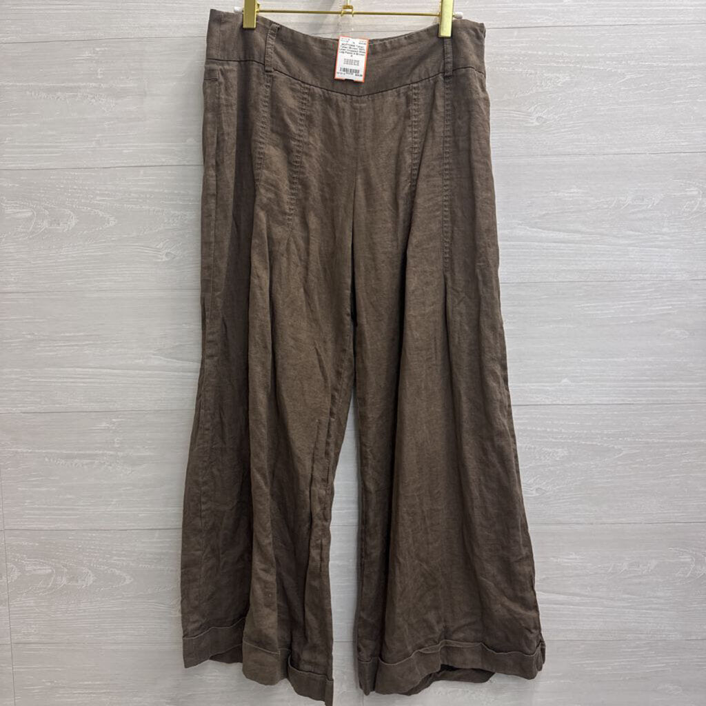 Tahari Brown 100% Linen Cropped Wide Leg Pants 4