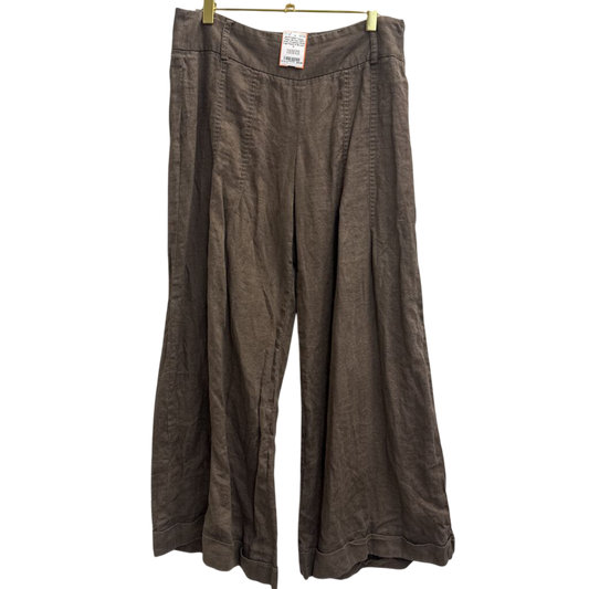 Tahari Brown 100% Linen Cropped Wide Leg Pants 4