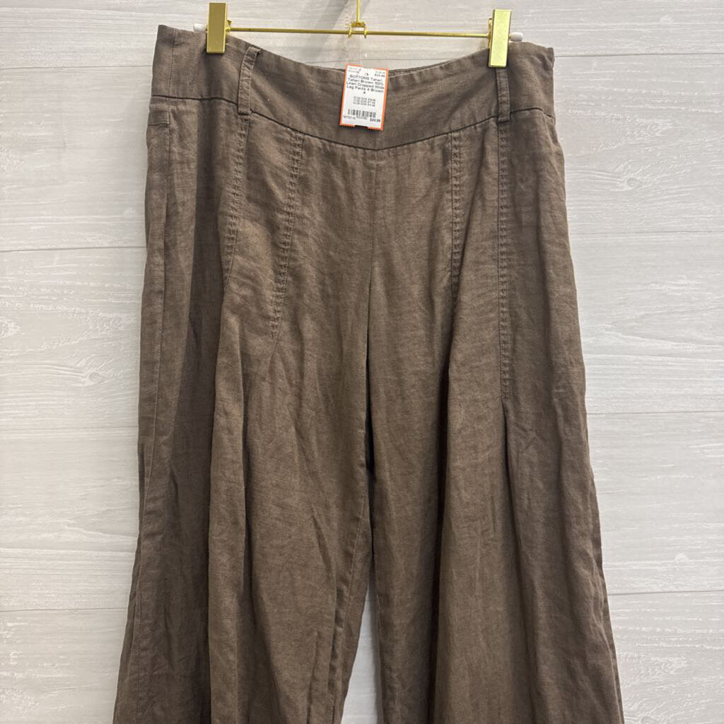 Tahari Brown 100% Linen Cropped Wide Leg Pants 4