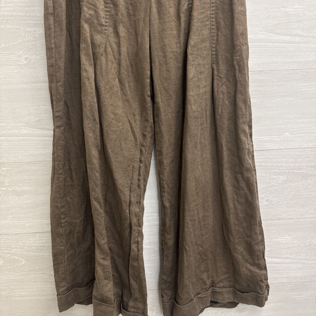 Tahari Brown 100% Linen Cropped Wide Leg Pants 4