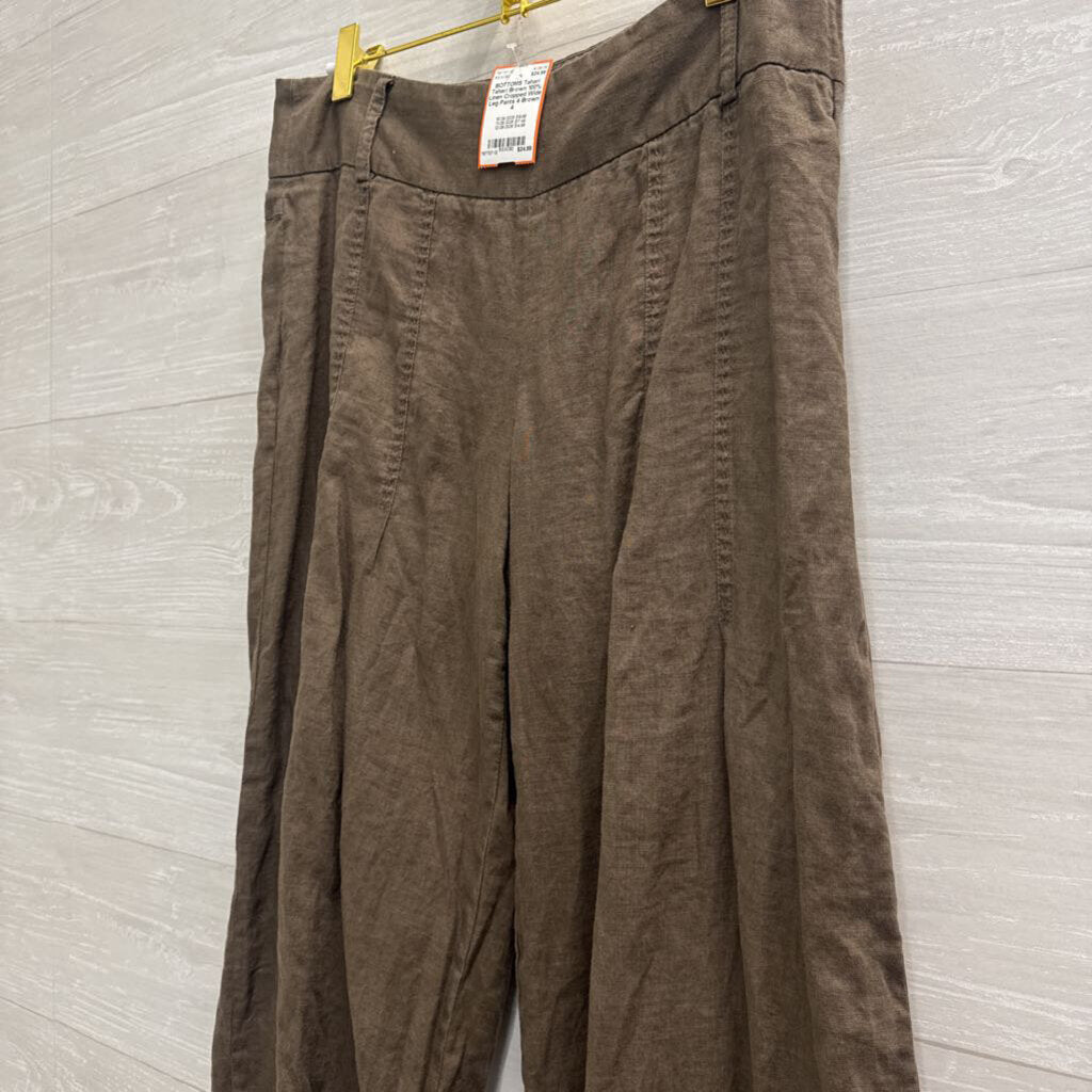 Tahari Brown 100% Linen Cropped Wide Leg Pants 4