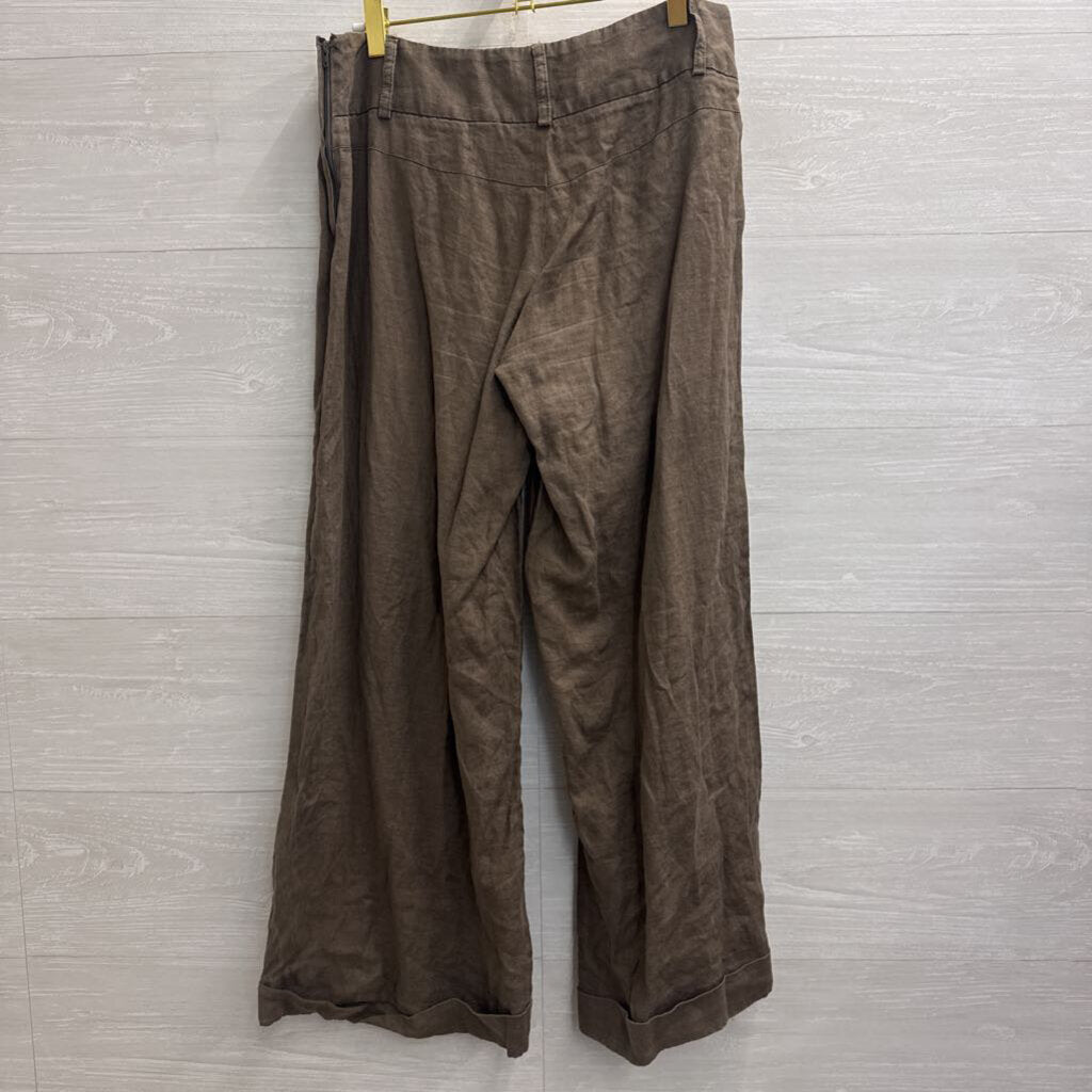 Tahari Brown 100% Linen Cropped Wide Leg Pants 4