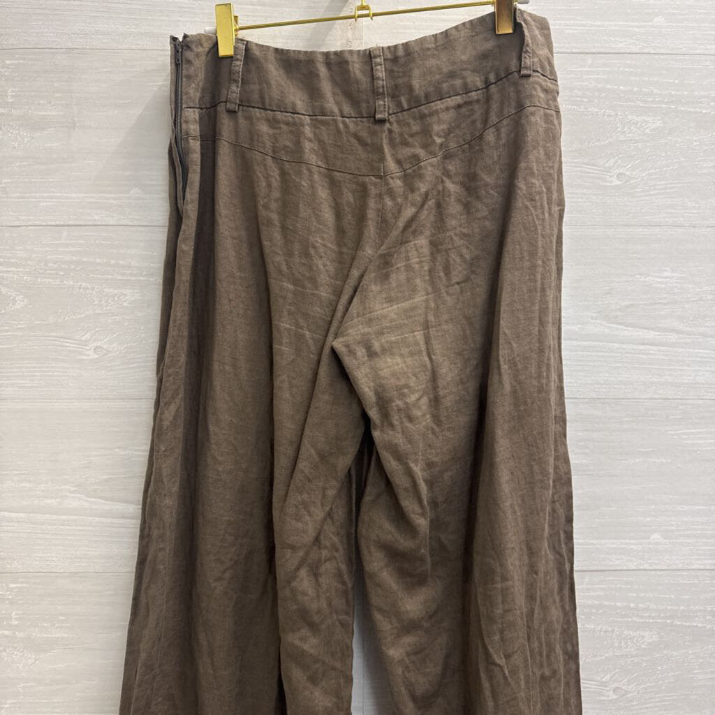 Tahari Brown 100% Linen Cropped Wide Leg Pants 4