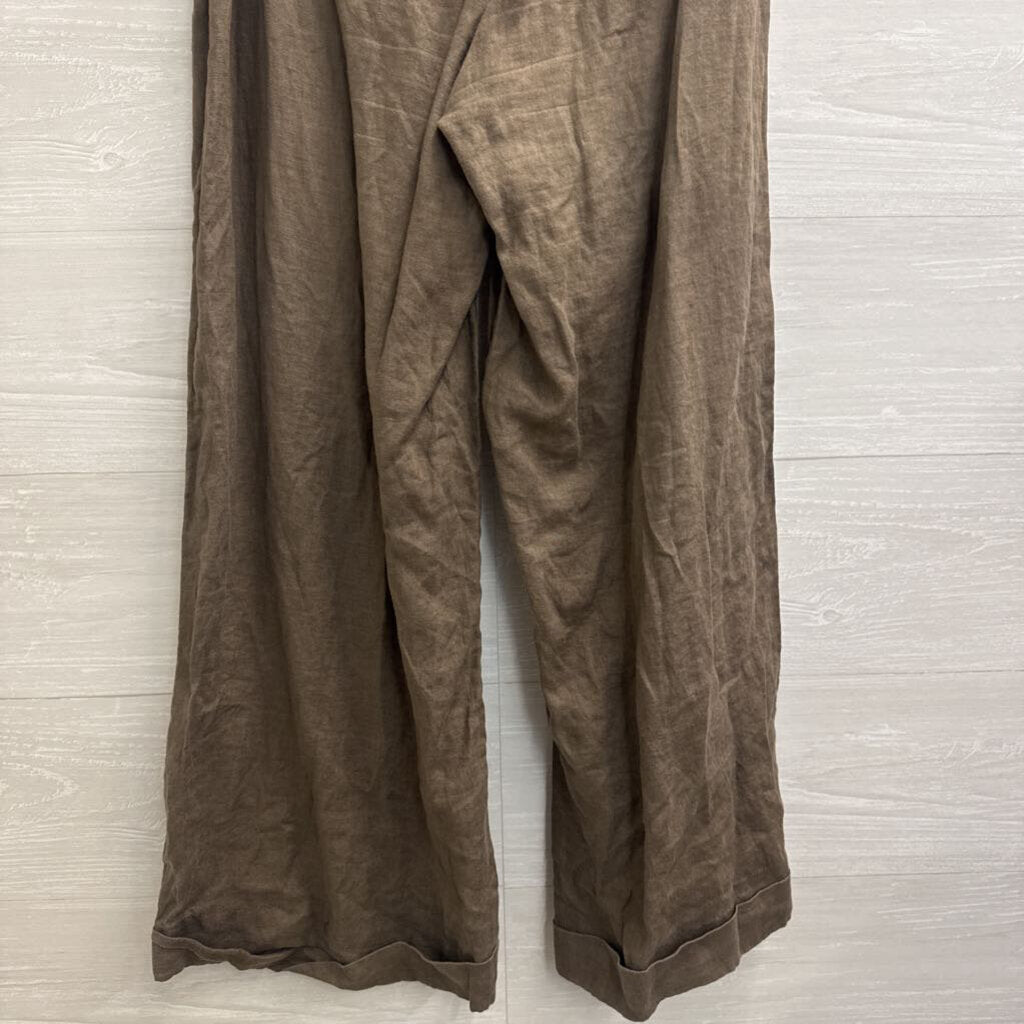 Tahari Brown 100% Linen Cropped Wide Leg Pants 4