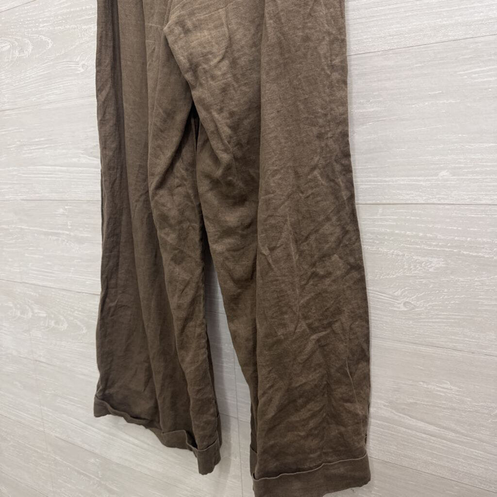 Tahari Brown 100% Linen Cropped Wide Leg Pants 4