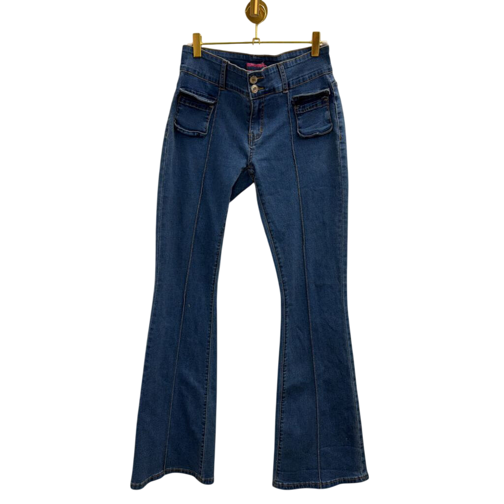 Edikted Medium Wash Flare Leg Jeans Medium