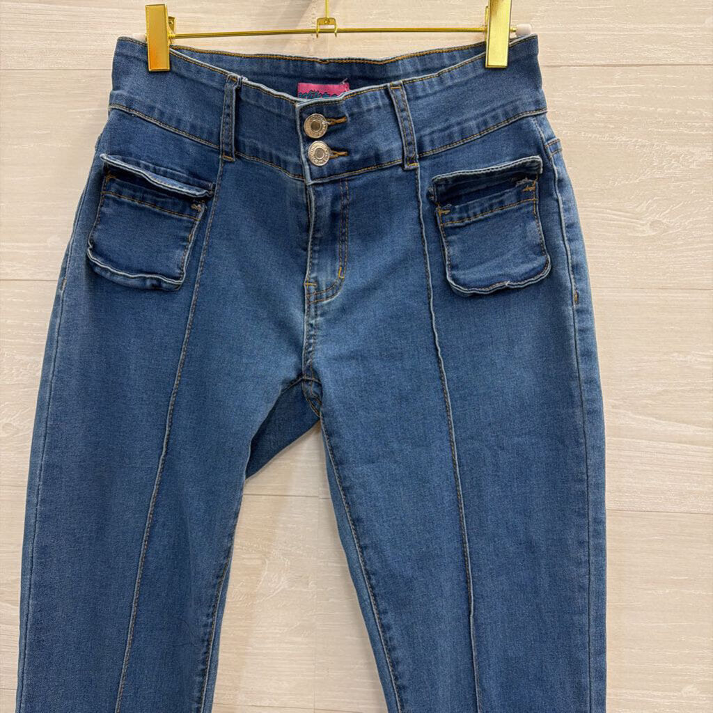 Edikted Medium Wash Flare Leg Jeans Medium