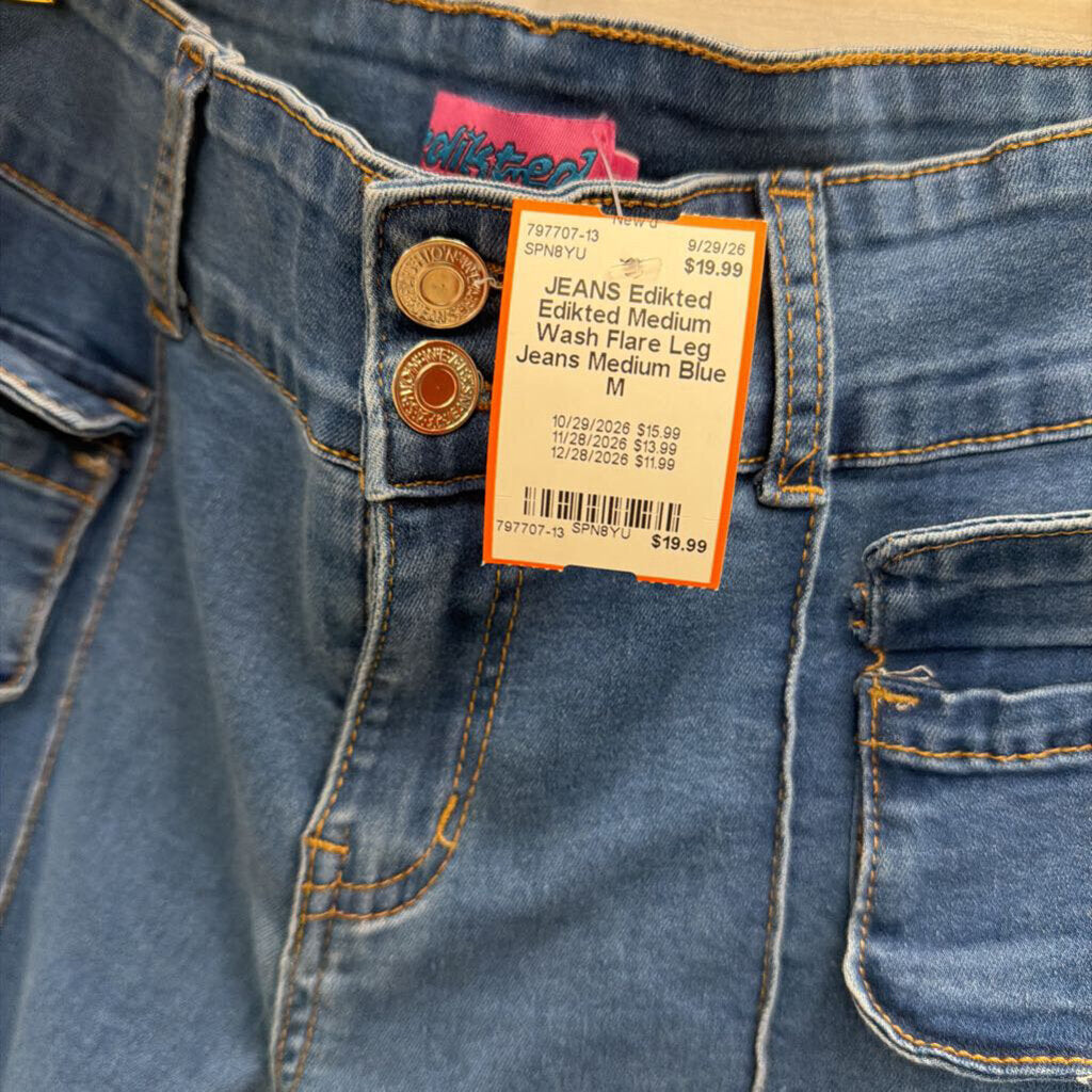 Edikted Medium Wash Flare Leg Jeans Medium
