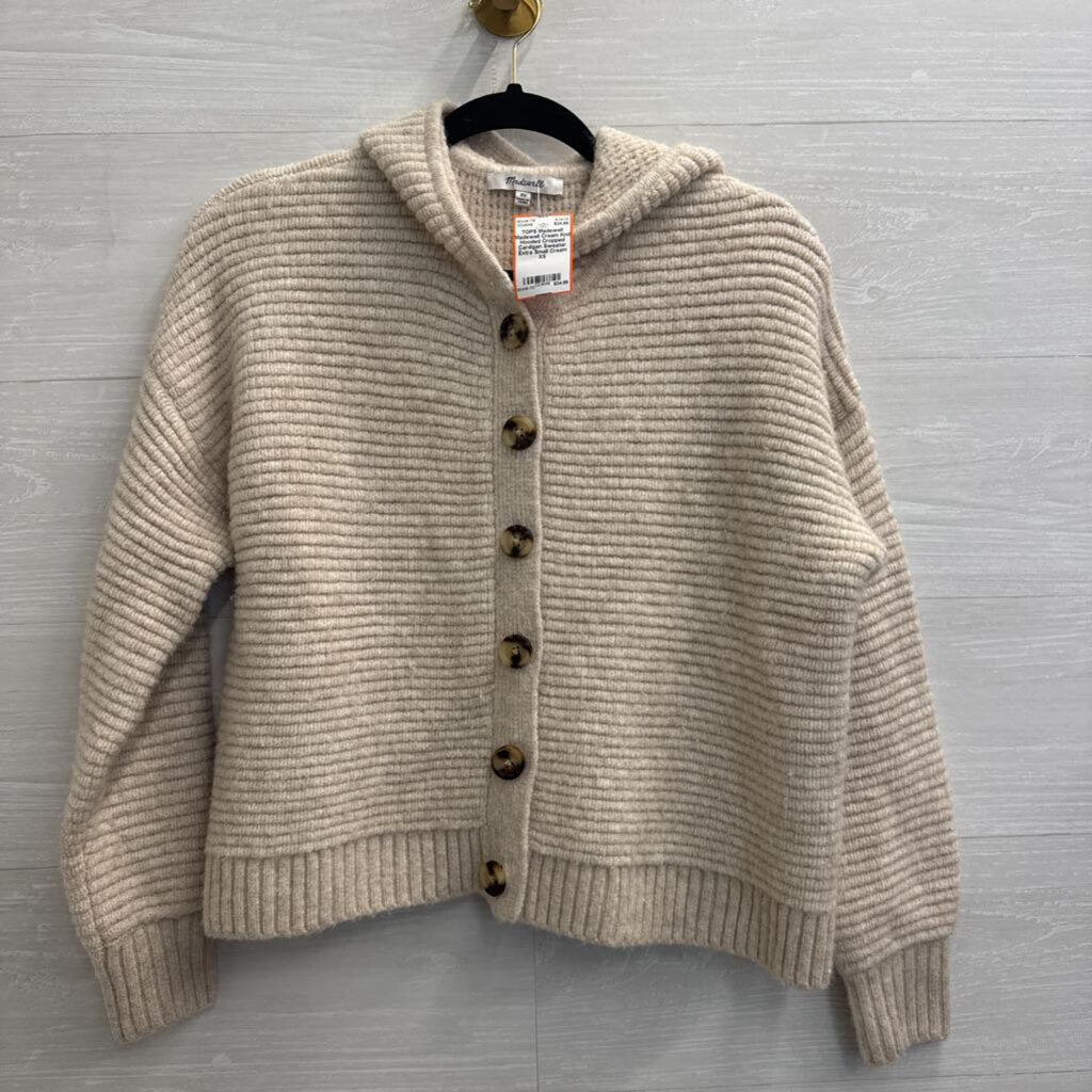 Madewell Cream Knit Hooded Cropped Cardigan Sweater Extra Small