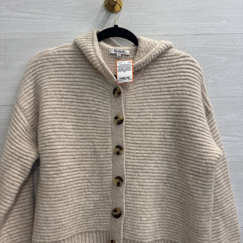 Madewell Cream Knit Hooded Cropped Cardigan Sweater Extra Small