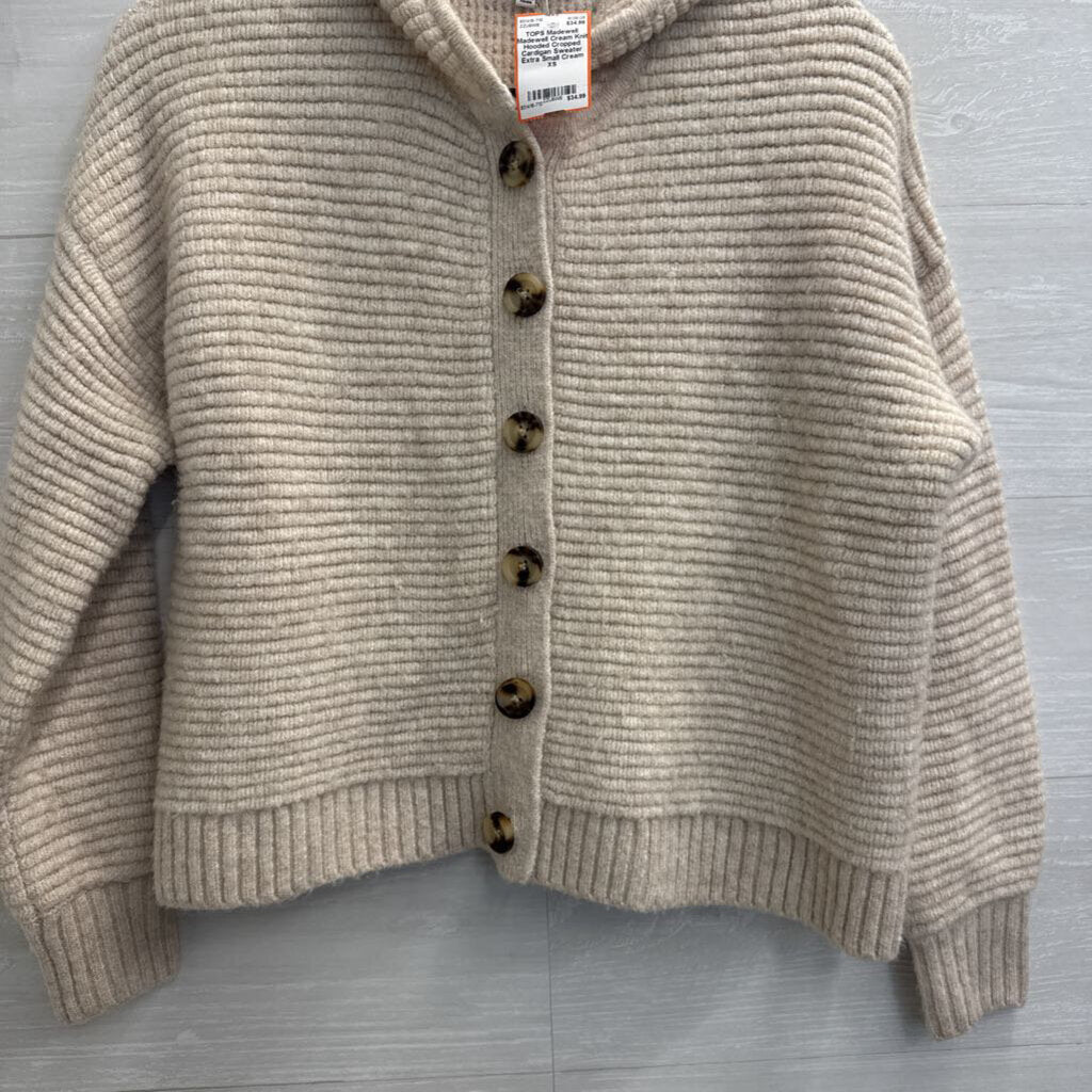 Madewell Cream Knit Hooded Cropped Cardigan Sweater Extra Small