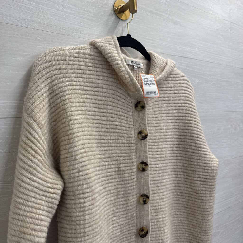 Madewell Cream Knit Hooded Cropped Cardigan Sweater Extra Small