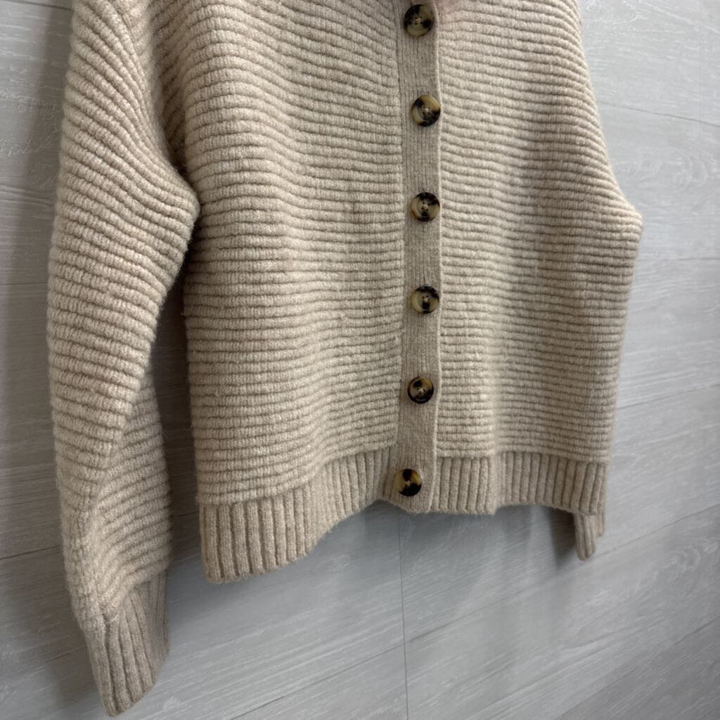 Madewell Cream Knit Hooded Cropped Cardigan Sweater Extra Small