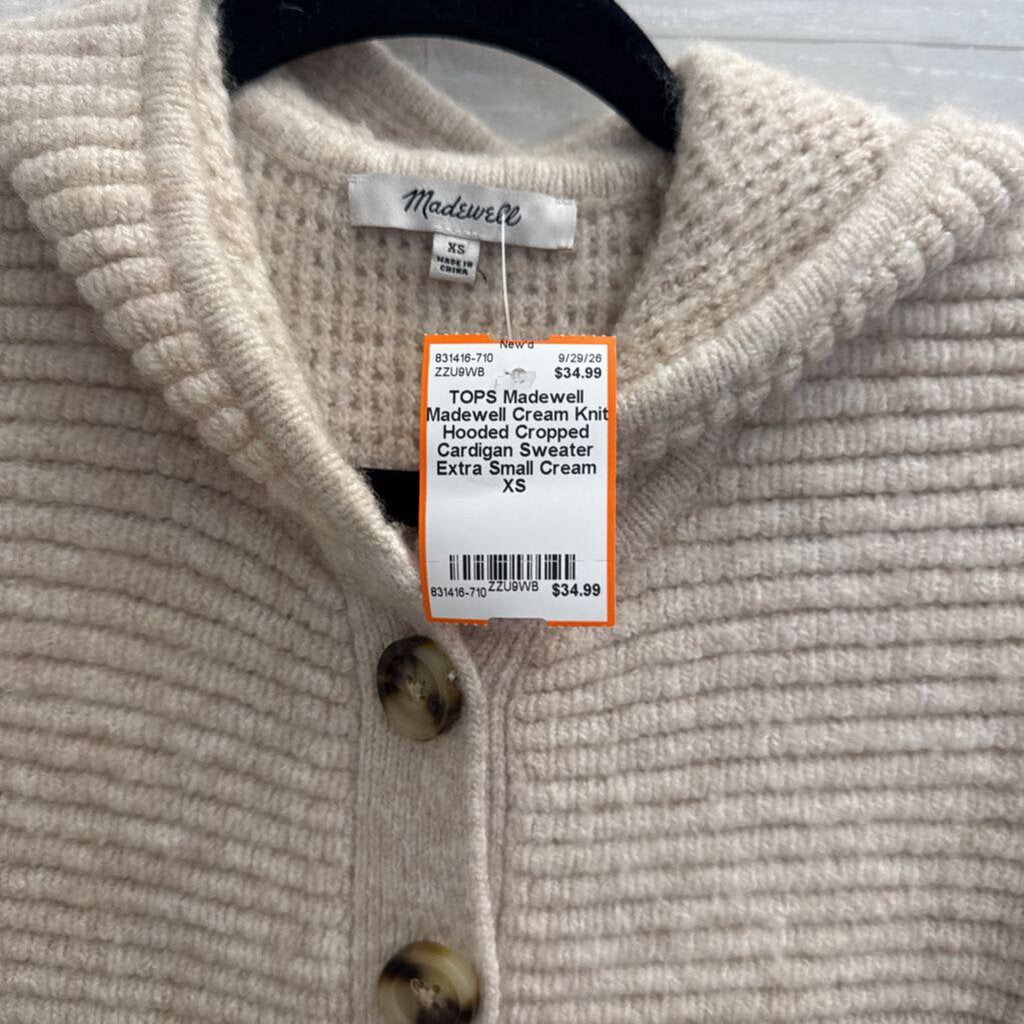 Madewell Cream Knit Hooded Cropped Cardigan Sweater Extra Small