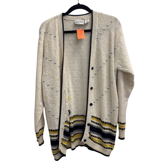 Vintage The Villager White/ Navy Knit Print Cardigan Sweater Small