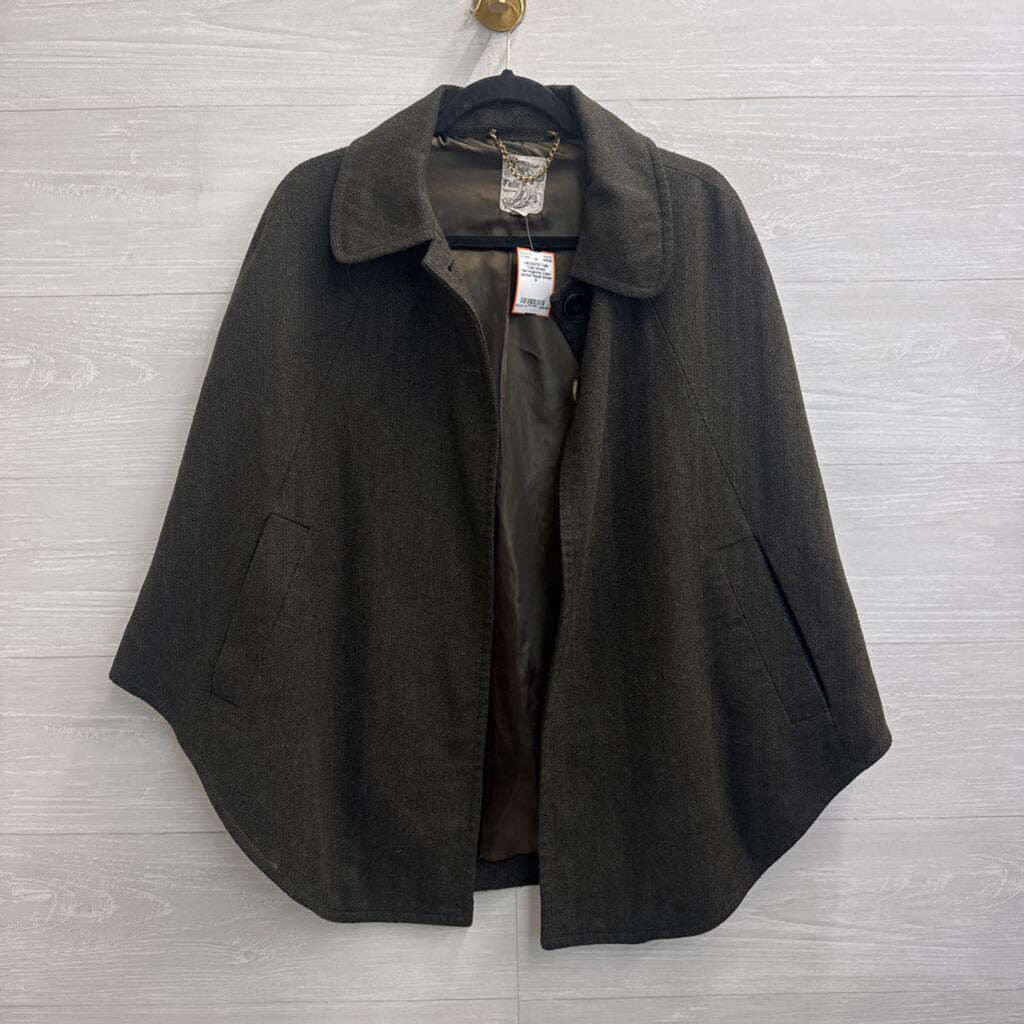 Tulle Green Herringbone Cape Jacket Small