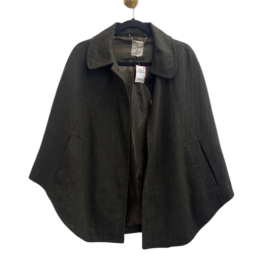 Tulle Green Herringbone Cape Jacket Small