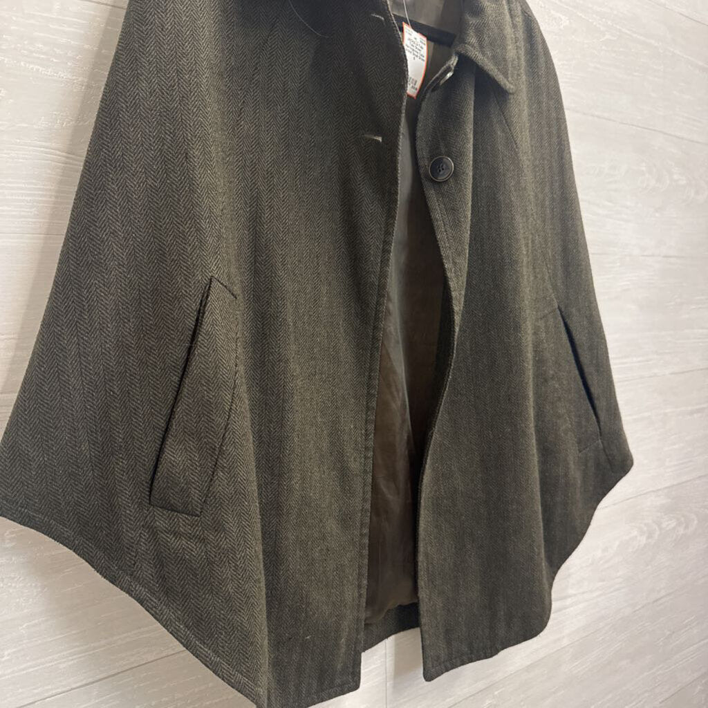 Tulle Green Herringbone Cape Jacket Small