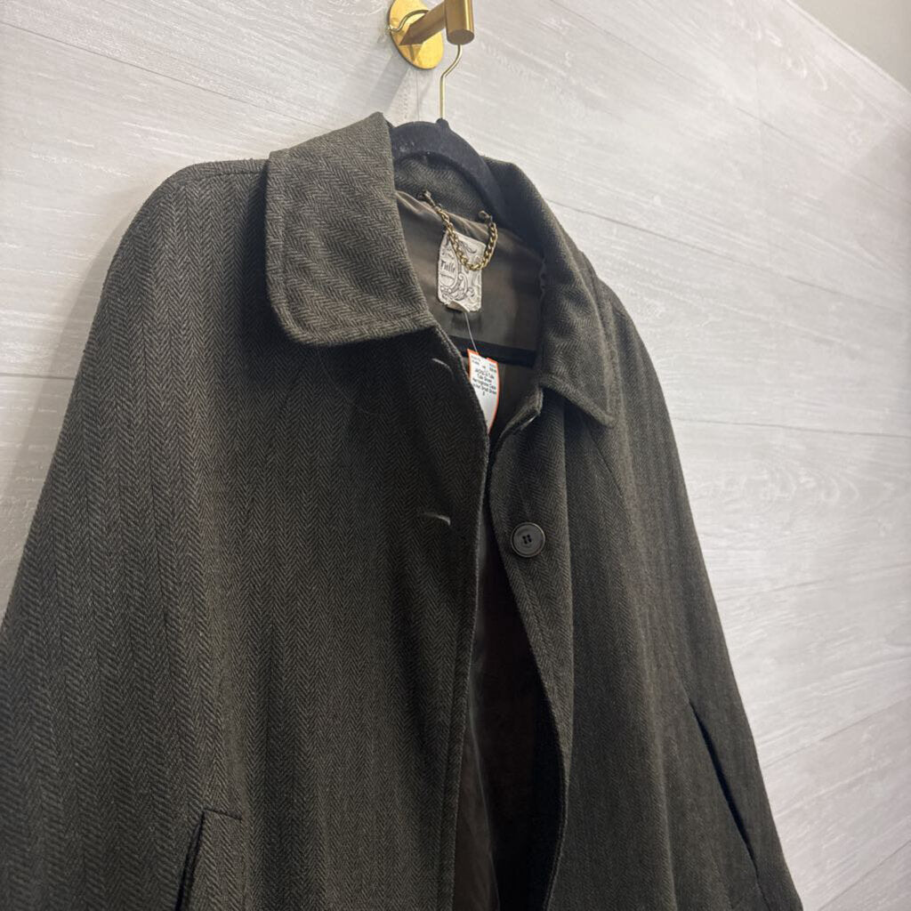 Tulle Green Herringbone Cape Jacket Small