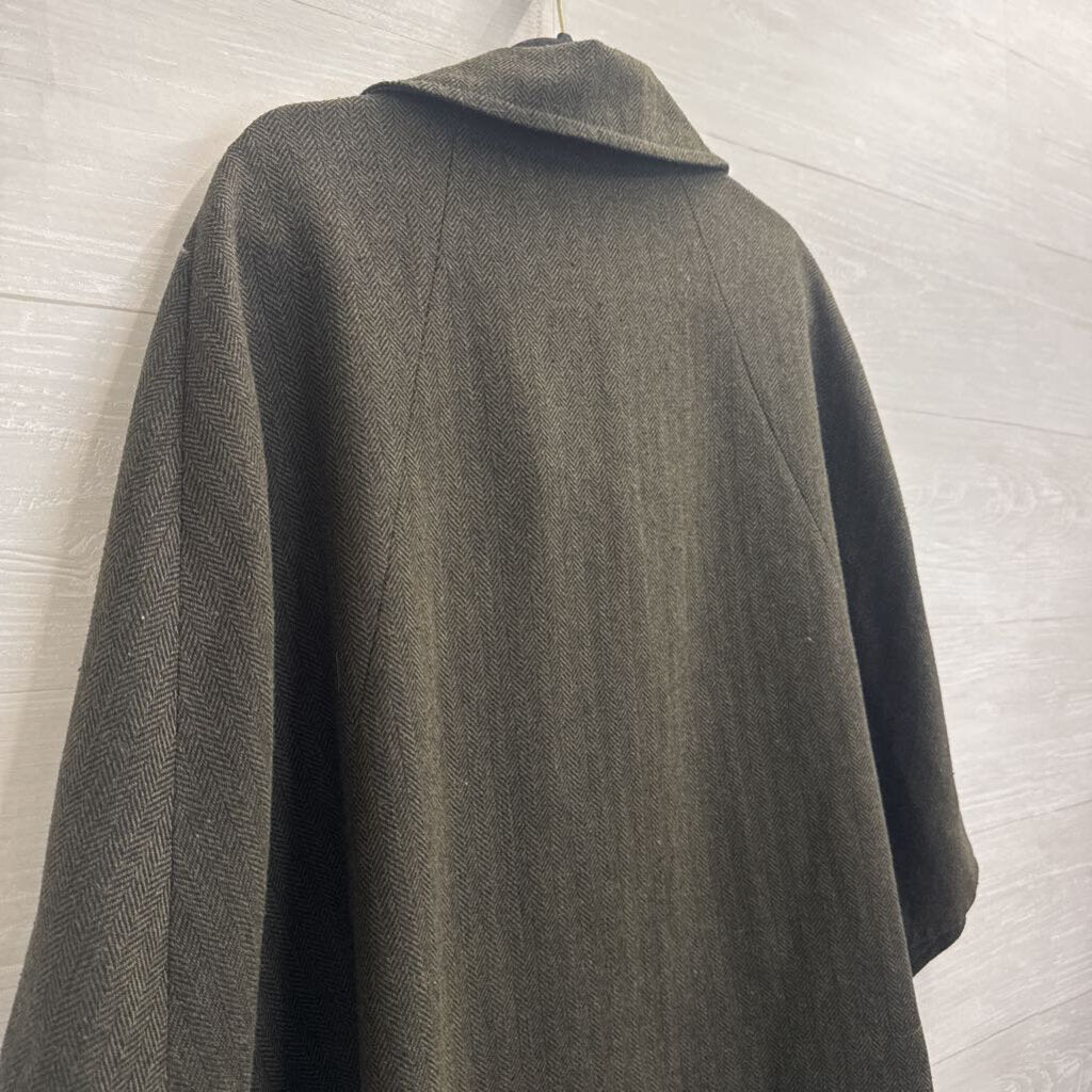 Tulle Green Herringbone Cape Jacket Small
