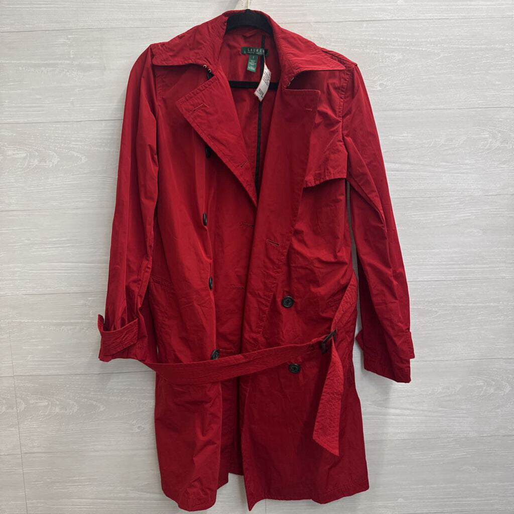 Ralph Lauren Red Double Breasted Trench Coat Small
