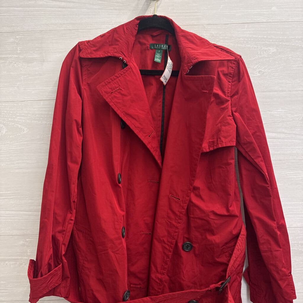 Ralph Lauren Red Double Breasted Trench Coat Small