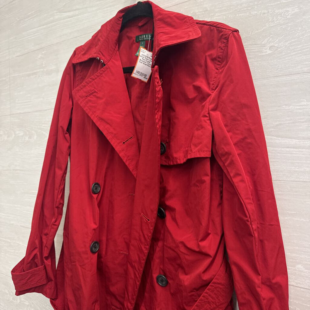 Ralph Lauren Red Double Breasted Trench Coat Small