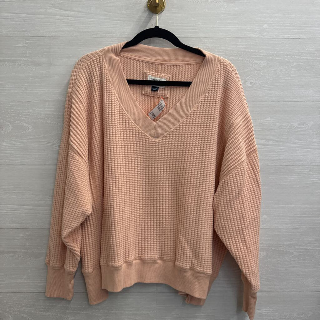 American Eagle Pink Textured Long Sleeve Top Small