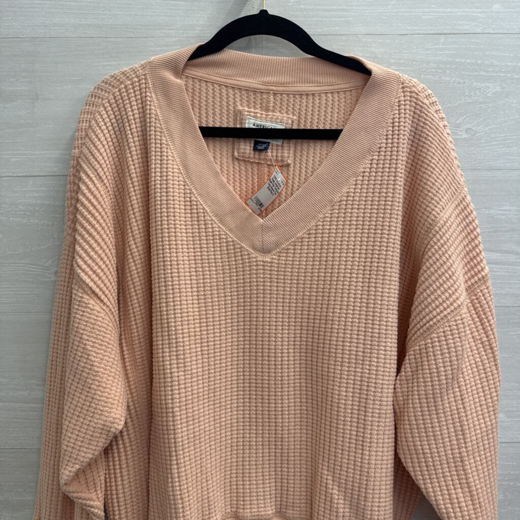American Eagle Pink Textured Long Sleeve Top Small